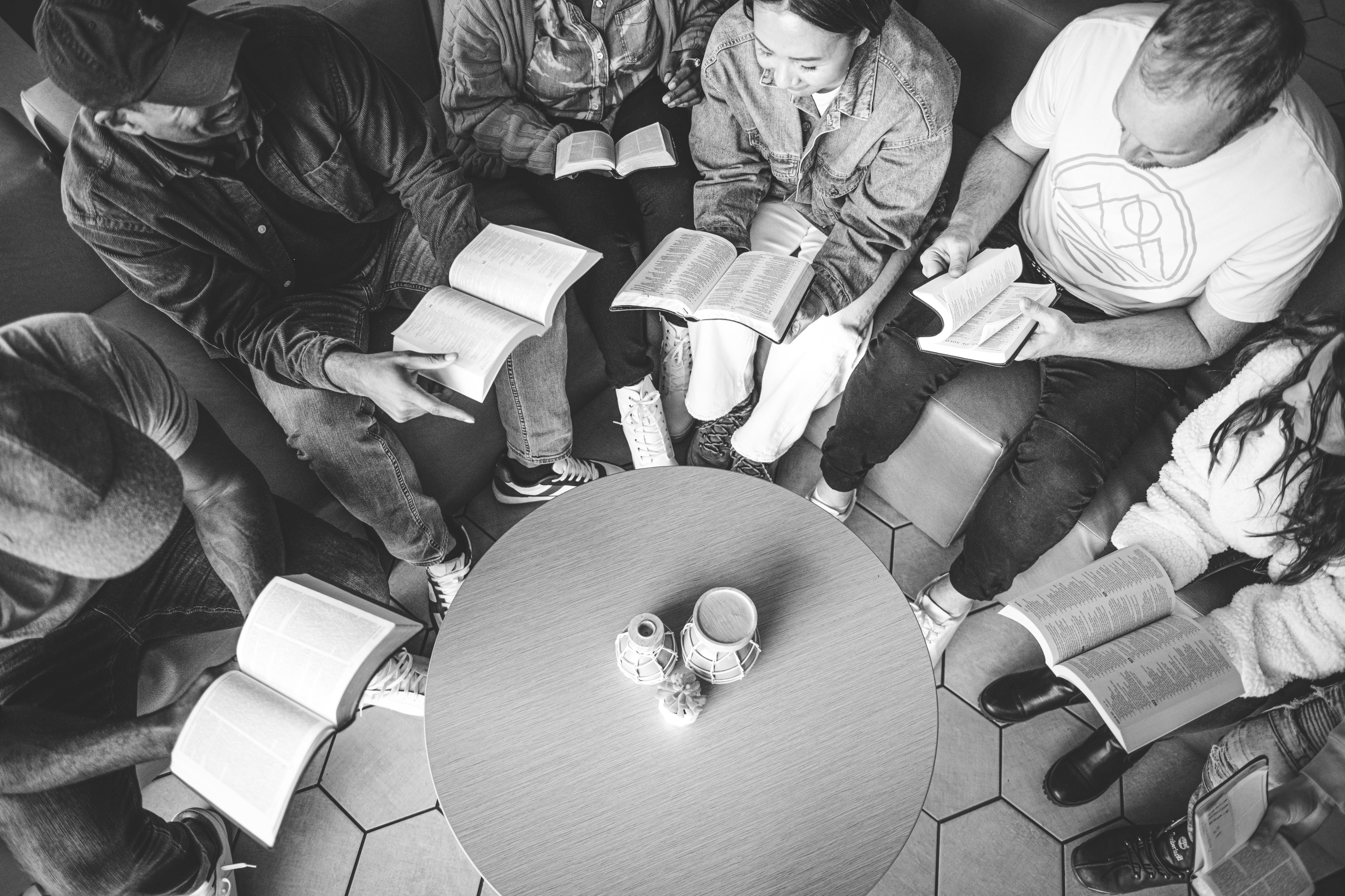 A Vox community group gathered in a living room for discussion